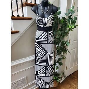 Banana Republic Women's Black & White Scoop Neck Sleeveless Long Maxi Dress S
